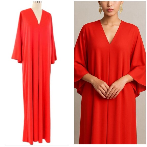 Halston IV Kaftan Dorian Dress Orange Red One Size Vintage Disco 70s - Picture 1 of 12